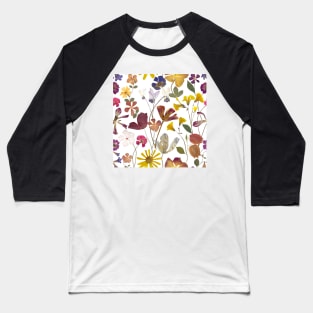 Pressed summer flowers seamless. Dry flowers composition. Romantic Spring blossom. Vibrant botanical print Baseball T-Shirt